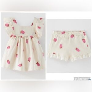 Zara girl strawberry linen two piece set